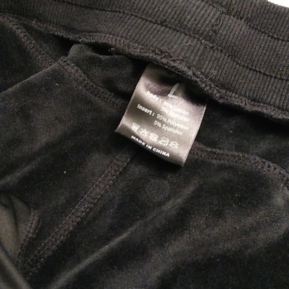 Black velour lined drawstring elastic waist joggers sweat pants - Picture 3 of 9